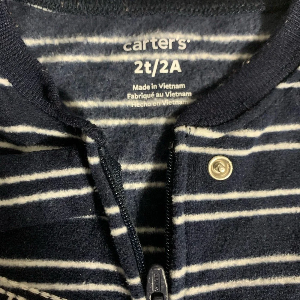 Carters Navy‎ White Stripe Fire Truck Footie Pajamas Sleepwear Baby Toddler 2T